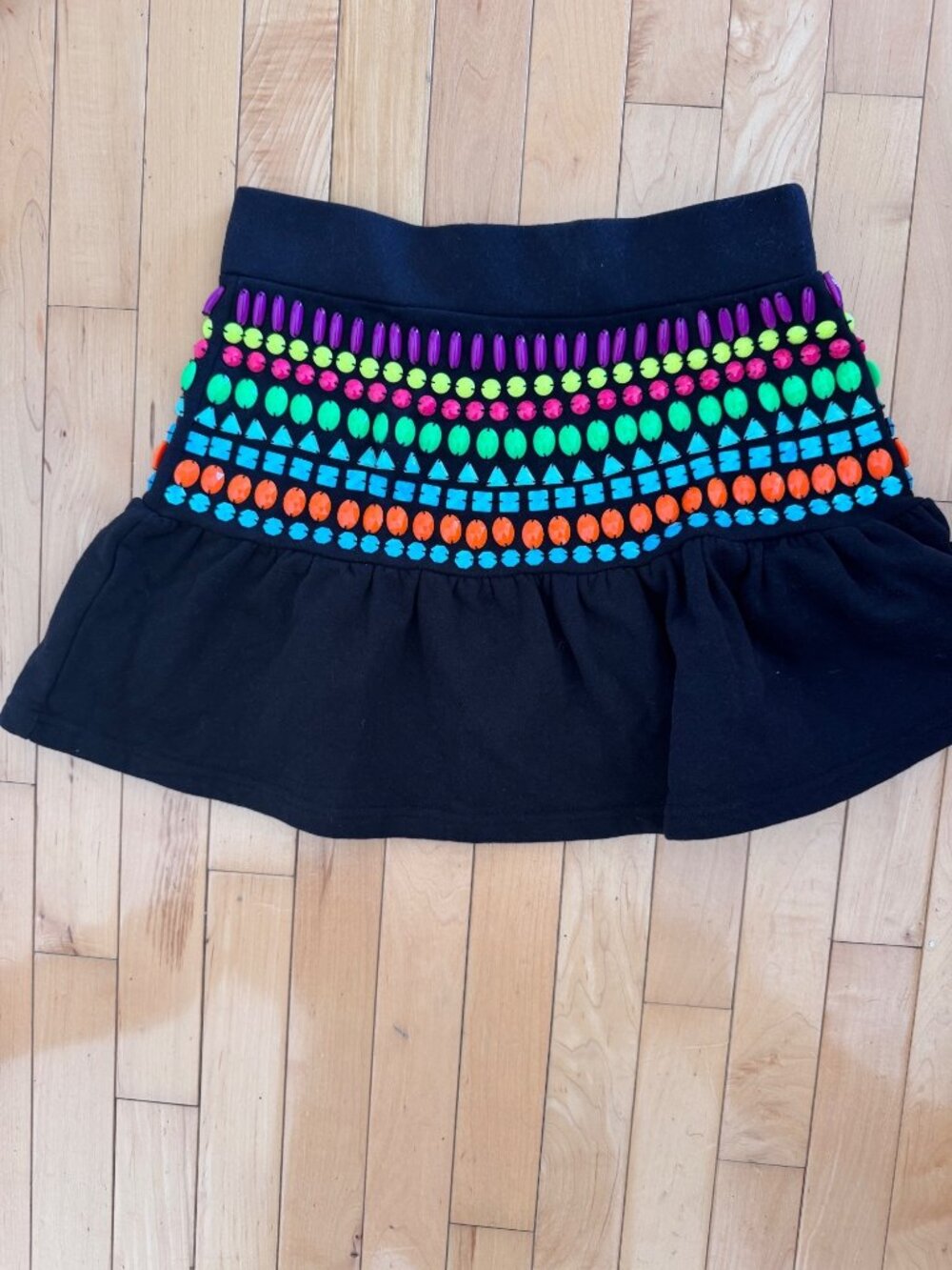 Queen Of Sparkles Black Skirt With Multicolor Beaded Embellishments Size Small